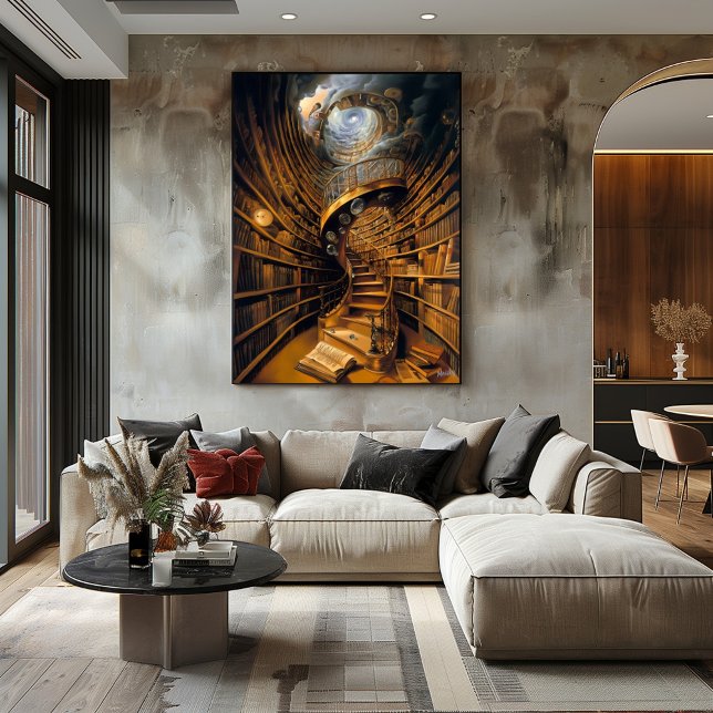 Affiche Bibliothèque spirale surréelle avec livres sans fi (Créateur téléchargé)