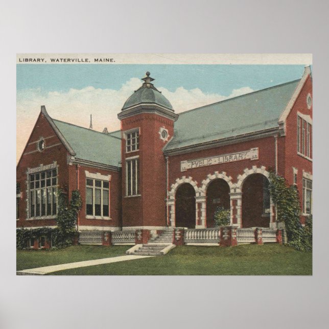 Affiche Bibliothèque, Waterville Maine, années 1920 Vintag (Devant)