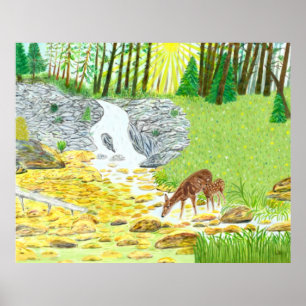 Affiche Biche et faon
