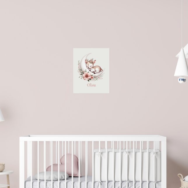 Affiche Biche pour Bébé Fille Personnalisée (Pépinière 2)