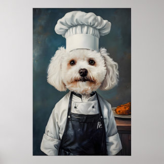 Affiche Bichon Frisé au Chapeau de Chef, Affiche d