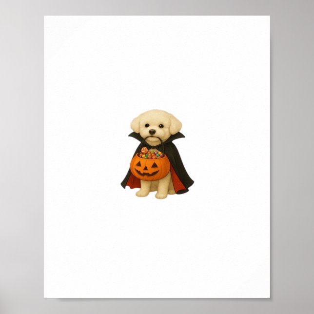 Affiche Bichon Frisé Halloween Vampire Pup avec Citrouille (Devant)