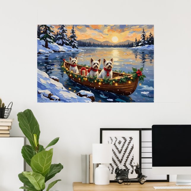 Affiche Bichon Frise Noël Bateau Fêtes (Bureau à domicile)