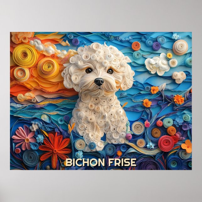 Affiche Bichon Frise Papier Quitter Art Chien Portrait (Devant)
