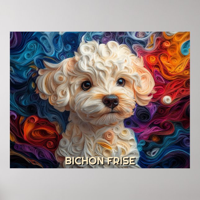 Affiche Bichon Frise Papier Quitter Art Chien Portrait (Devant)