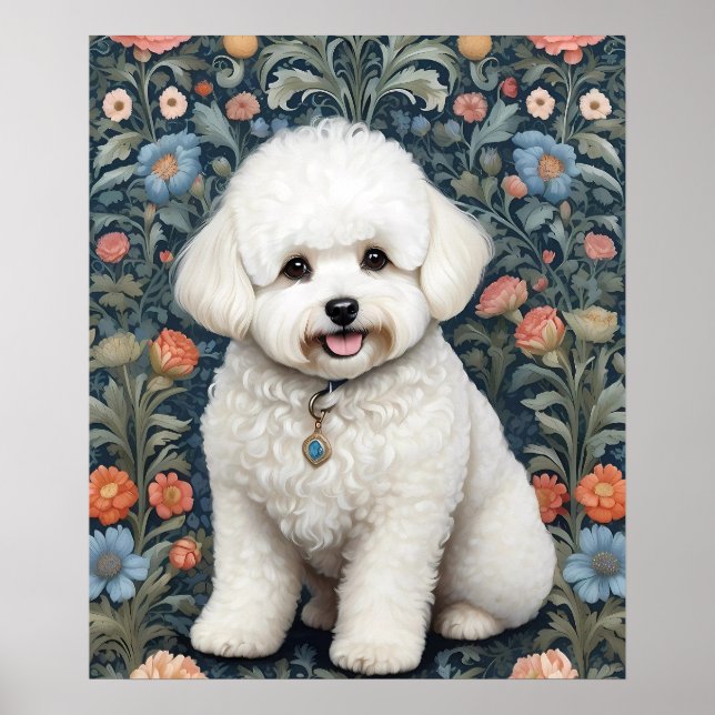 Affiche Bichon Frisé William Morris Inspiré Floral (Devant)