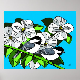 Affiche Bickadee Parmi Les Fleurs De Dogwood