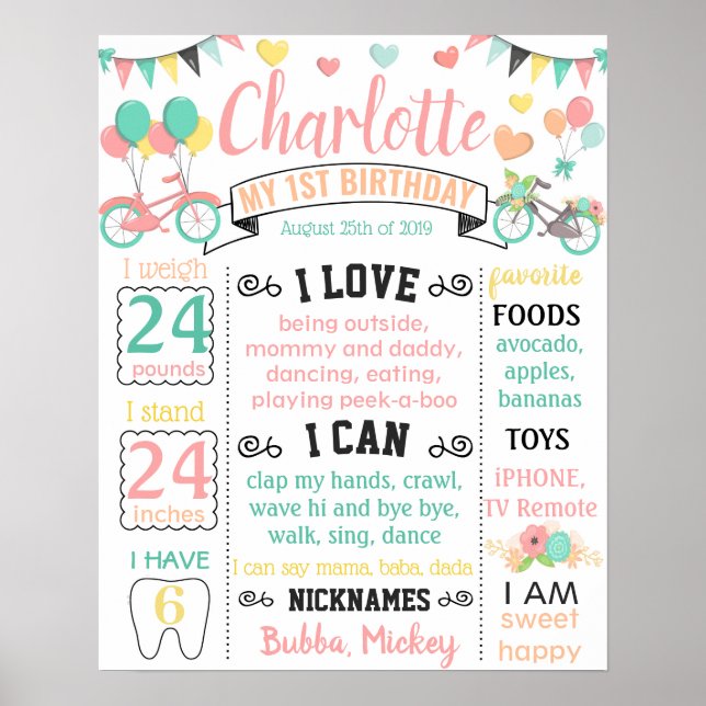Affiche Bicycle Hearts Spring Birthday chalkboard (Devant)