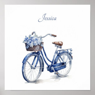 Affiche Bicyclette florale bleue de Delft personnalisée