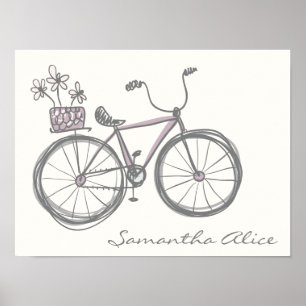 Affiche Bicyclette lunaire Illustration Lavender Grey Nom