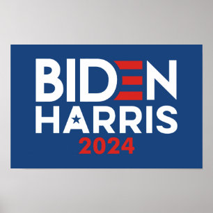Affiche Biden Harris 2024 étoile - Rouge Blanc Bleu
