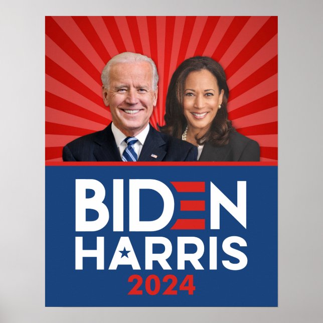 Affiche Biden Harris Photo - 2024 étoile - Bleu Bleu Blanc (Devant)