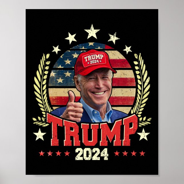 Affiche Biden Portant Trump Chemise Casquette Rouge Drôle  (Devant)