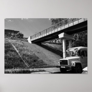 Affiche Biélorussie Grodno vieux bus rétro soviétique