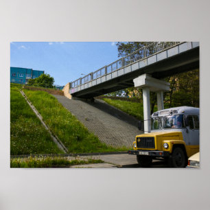 Affiche Biélorussie Grodno vieux bus rétro soviétique
