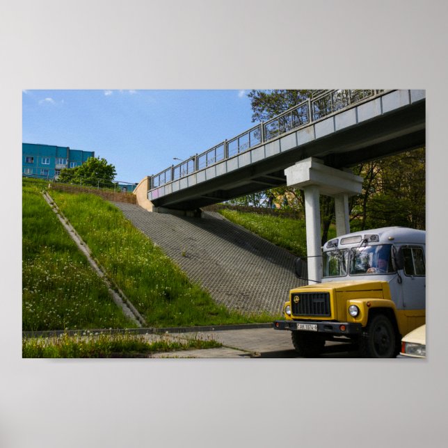 Affiche Biélorussie Grodno vieux bus rétro soviétique (Devant)