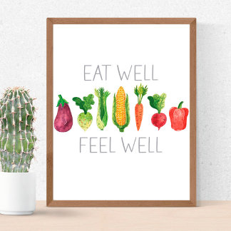 Affiche Bien Manger Sentez Bien Aquarelle Légumes bio
