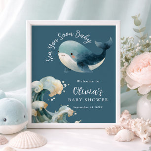 Affiche Bientôt baleine turquoise imprimable pour une baby