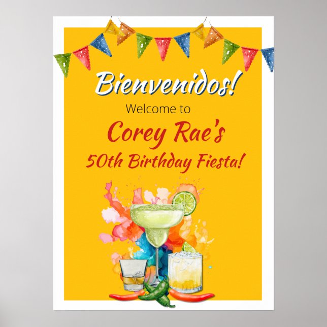 Affiche Bienvenidos Bienvenue Thème Fête d'anniversaire 50 (Devant)