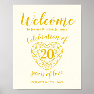 Affiche Bienvenue 20 ans d'amour coeur 20e anniversaire