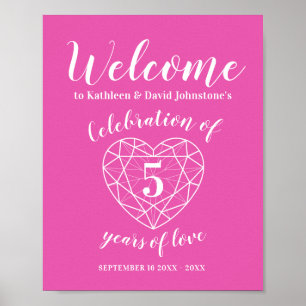 Affiche Bienvenue 5 ans d'amour 5e anniversaire coeur