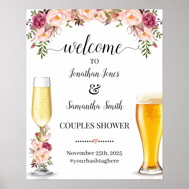 Affiche Bienvenue à bulles et brasseries couples panneau d (Devant)