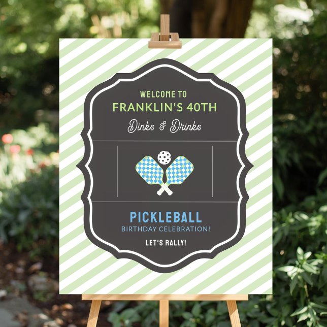 Affiche Bienvenue à Dinks et Drinks Pickleball Vert & Bleu (Dinks and Drink Pickleball Welcome Sign)