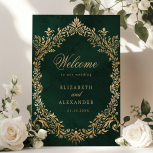 Affiche Bienvenue à Emerald Gold Victorian Ornate Mariage
