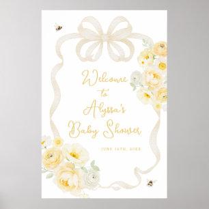Affiche Bienvenue à la Baby Shower Abeille et Fleurs Jaune