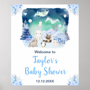 Affiche Bienvenue à la Baby Shower Animaux Arctiques Lumiè