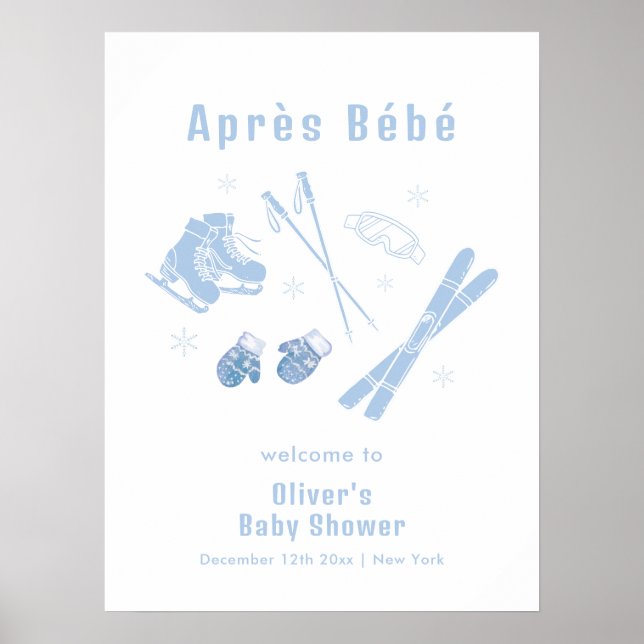 Affiche Bienvenue à la Baby Shower Après Bébé Ski de l'Hiv (Devant)