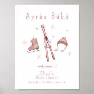 Affiche Bienvenue à la Baby Shower Après Bébé Ski Hiver Ro