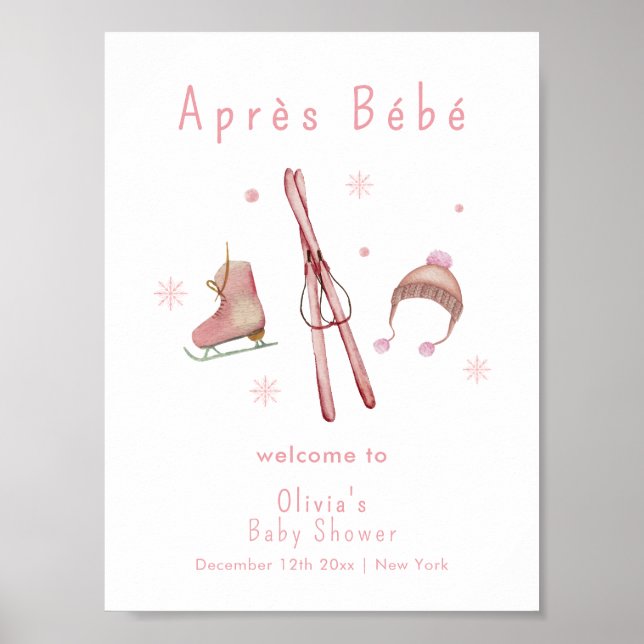 Affiche Bienvenue à la Baby Shower Après Bébé Ski Hiver Ro (Devant)