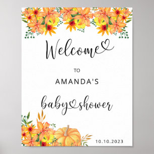 Affiche Bienvenue à la baby shower aquarelle CITROUILLE