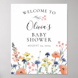 Affiche Bienvenue à la baby shower aquarelle florale de fl