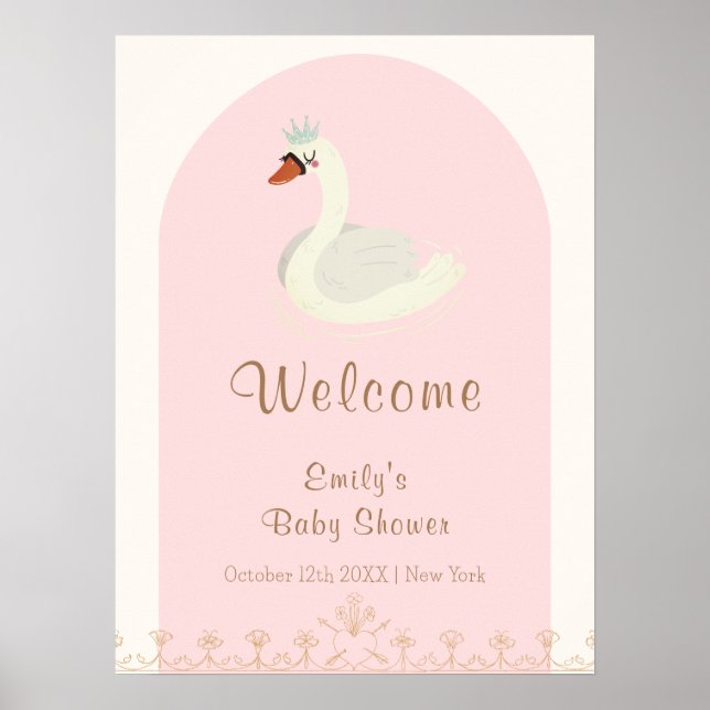 Affiche Bienvenue à la Baby Shower Arc Boho Rose Princesse (Devant)