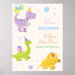Affiche Bienvenue à la Baby Shower au Ballon de Dinosaure 