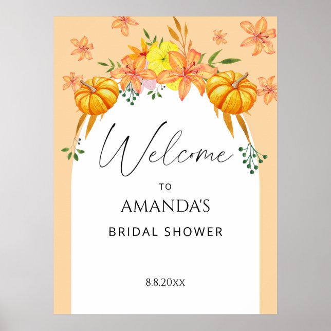 Affiche Bienvenue à la baby shower automnale avec citrouil (Devant)