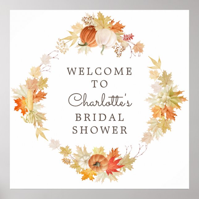 Affiche Bienvenue à la Baby Shower Automne Citrouilles (Devant)