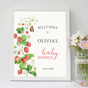 Affiche Bienvenue à la Baby Shower aux Fraises