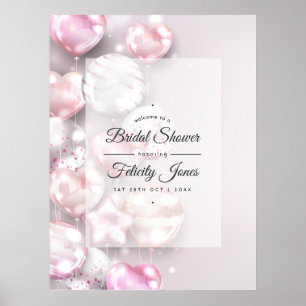 Affiche Bienvenue à la Baby Shower avec Ballons Roses et O