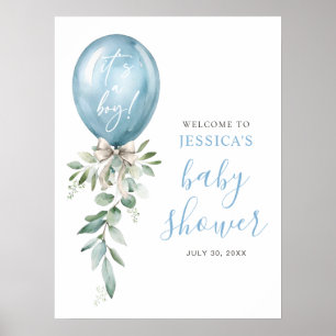 Affiche Bienvenue à la Baby Shower avec des ballons bleus