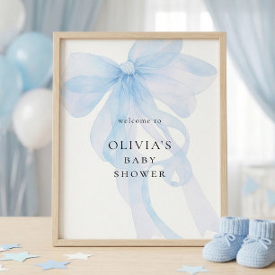Affiche Bienvenue à la Baby Shower avec un Nœud Bleu Impri