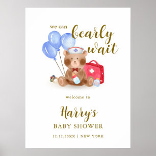 Affiche Bienvenue à la Baby Shower avec un ours en peluche