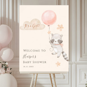 Affiche Bienvenue à la Baby Shower avec un Raton Laveur Mi