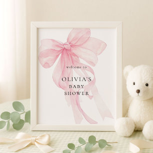 Affiche Bienvenue à la Baby Shower avec un Ruban Rose