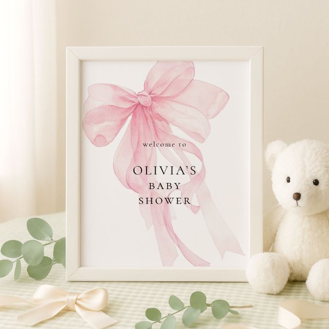 Affiche Bienvenue à la Baby Shower avec un Ruban Rose (Créateur téléchargé)