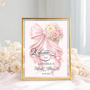 Affiche Bienvenue à la Baby Shower avec un Ruban Rose 