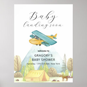 Affiche Bienvenue à la Baby Shower Avion Forêt Bébé Arrive