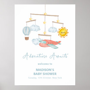 Affiche Bienvenue à la Baby Shower Avion Mignon en Montgol